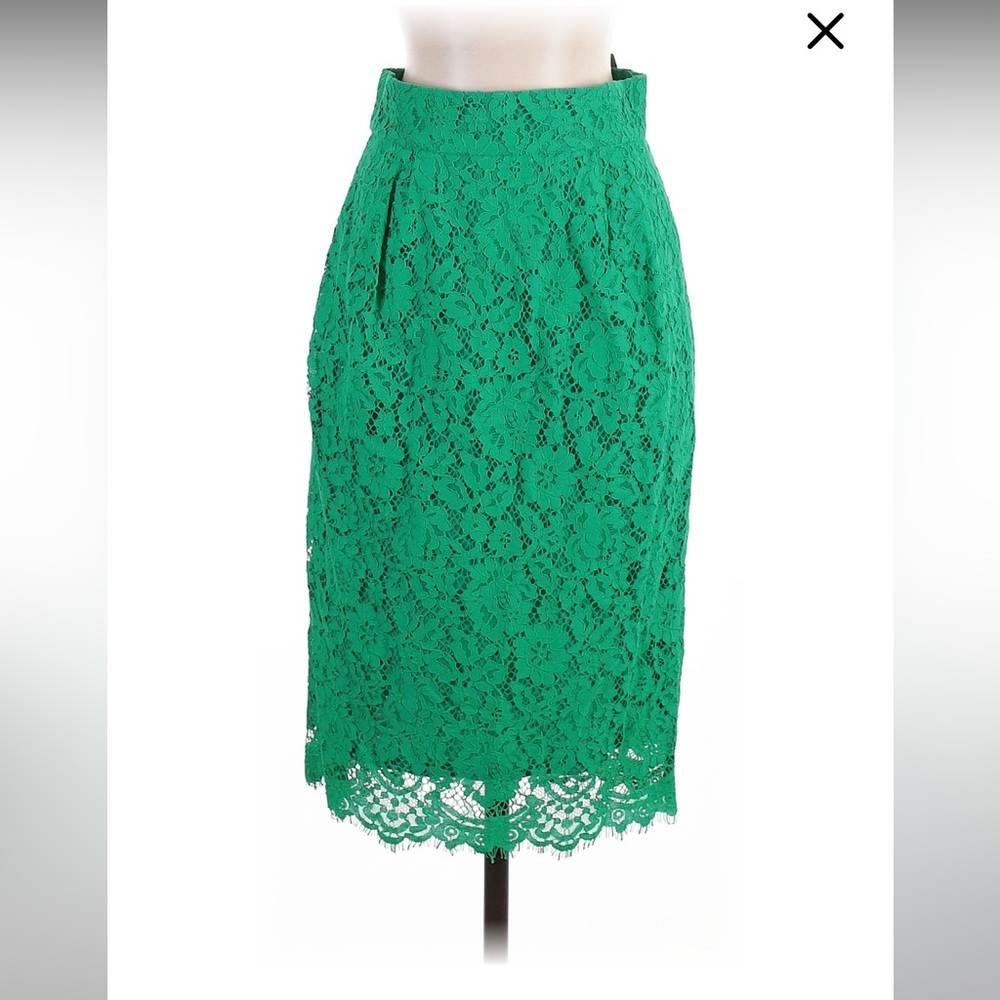 💚 J. Crew Green Lace Pencil Skirt